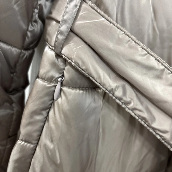 New Centigrade Champagne Gold XL Long Puffer Coat Faux Fur Hood Trim Belted - Picture 6 of 12